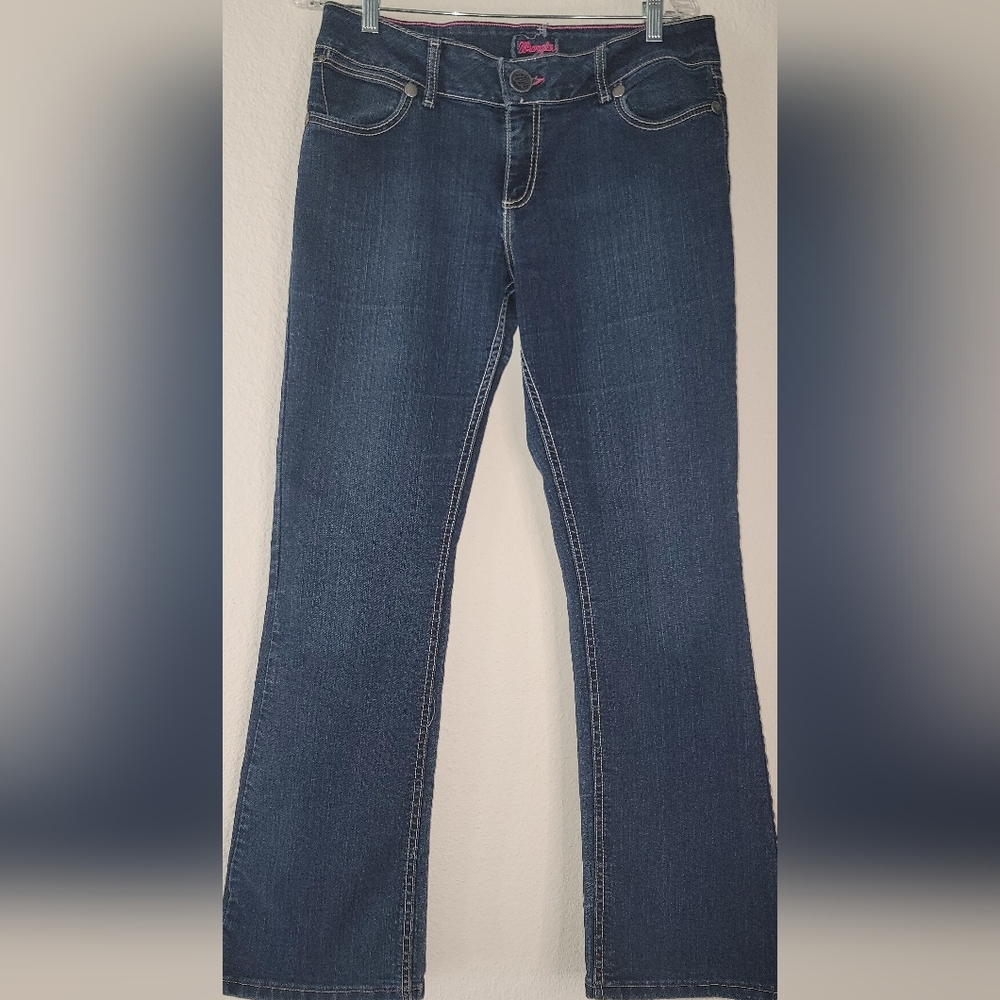 Wrangler Women's Dark Wash Bootcut Jeans with Contrast Stitching Sz 9/10